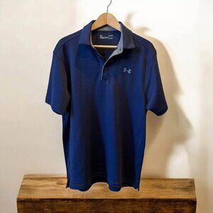 Men’s Under Armour Loose Fit Heat Gear Navy Blue Polo Shirt-Size‎ Large